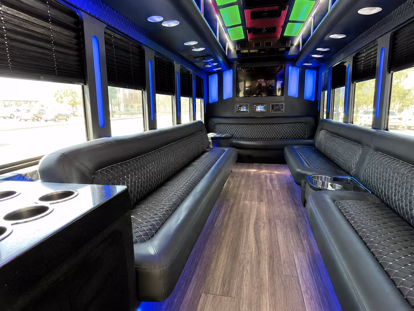 oakland 15 passenger party bus inside