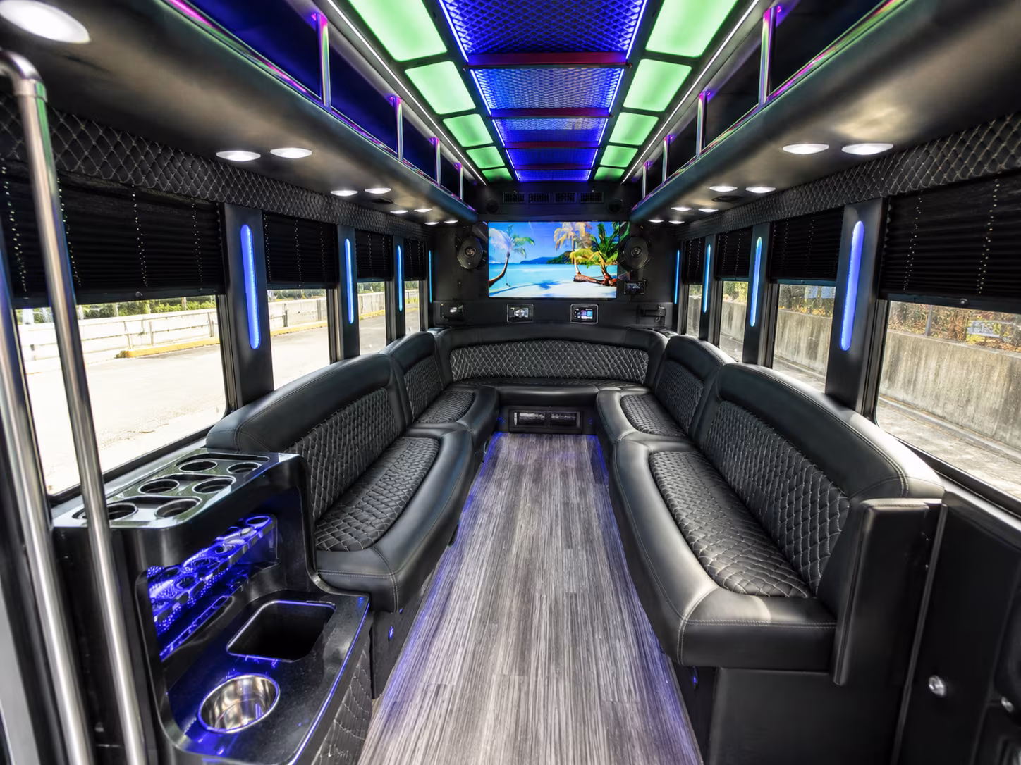 oakland 18 passenger party bus inside