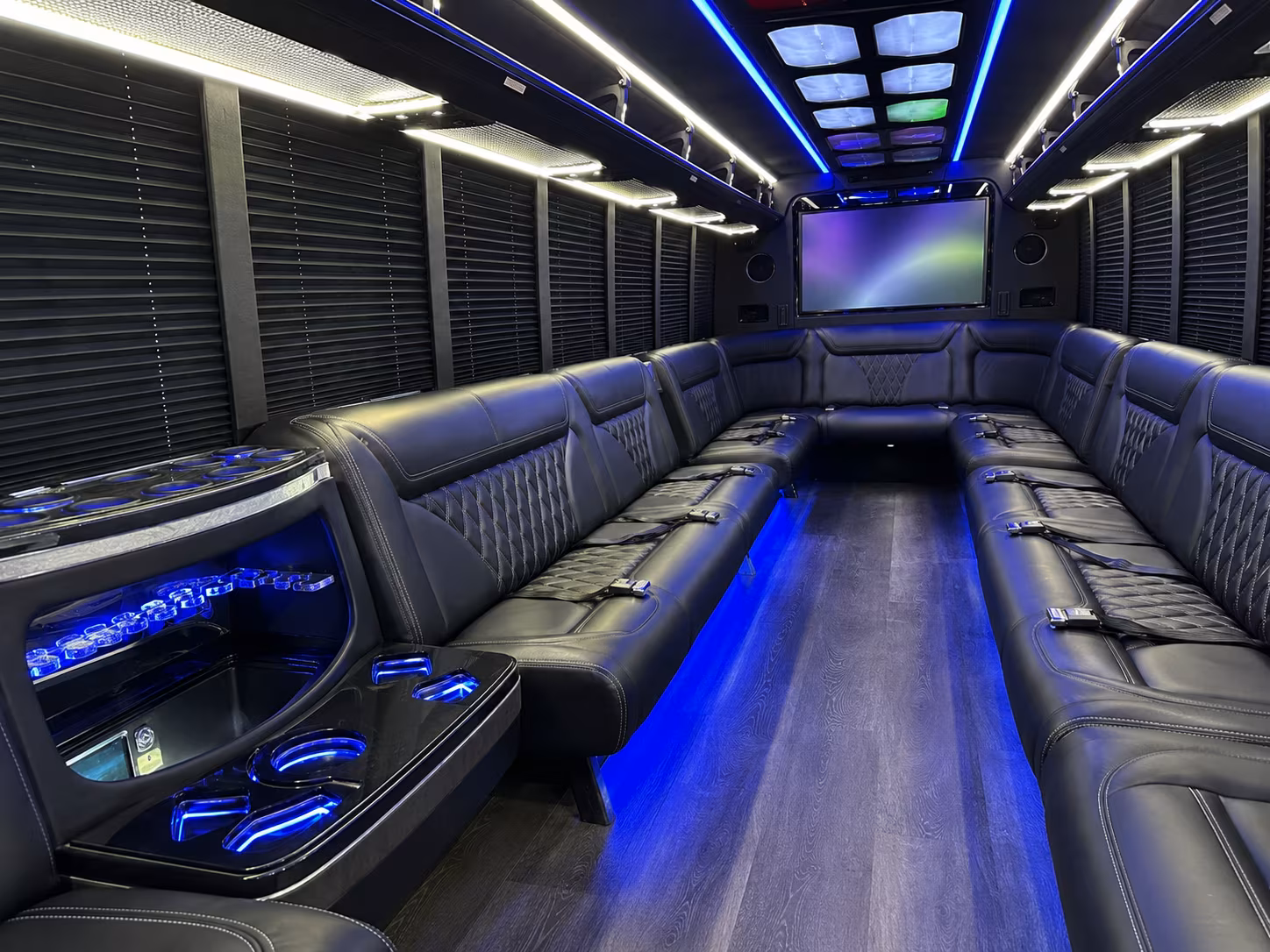 oakland 20 passenger party bus inside