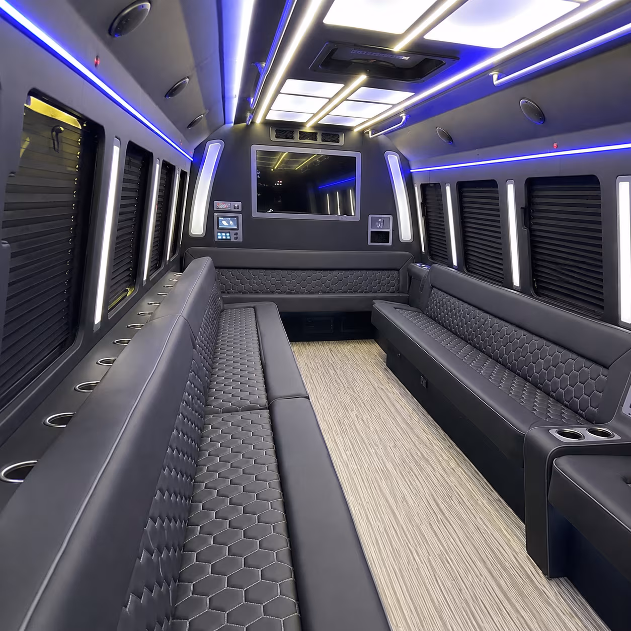 oakland 40 passenger party bus inside