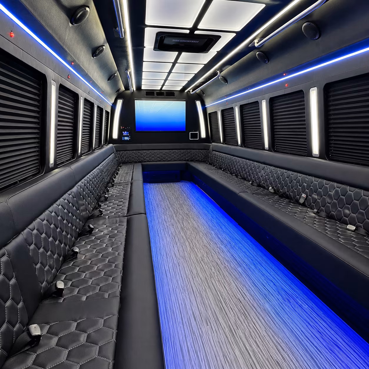 oakland 50 passenger party bus inside